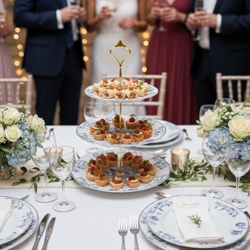 Blue and White Chinoiserie 3 Tier Ceramic Dessert Stand Tray in Blue and White, alternate view 5