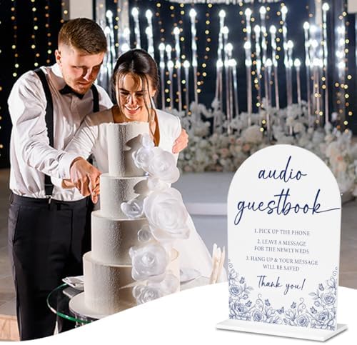 Blue and White Chinoiserie Audio Guestbook Sign for Wedding Decor1939 in Blue Audio, alternate view 3