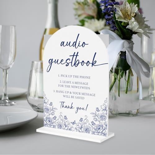 Blue and White Chinoiserie Audio Guestbook Sign for Wedding Decor1939 in Blue Audio, alternate view 5