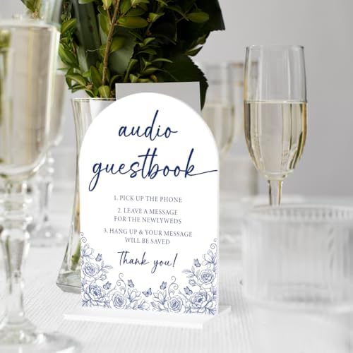 Blue and White Chinoiserie Audio Guestbook Sign for Wedding Decor1939 in Blue Audio, alternate view 6