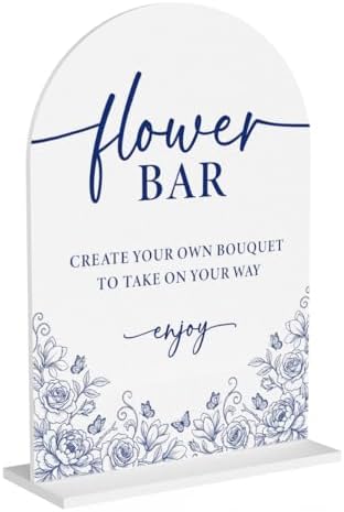 Blue and White Chinoiserie Floral Flower Bar Sign for Wedding Decor1944 in Blue Flower