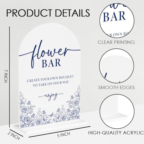 Blue and White Chinoiserie Floral Flower Bar Sign for Wedding Decor1944 in Blue Flower, alternate view 2
