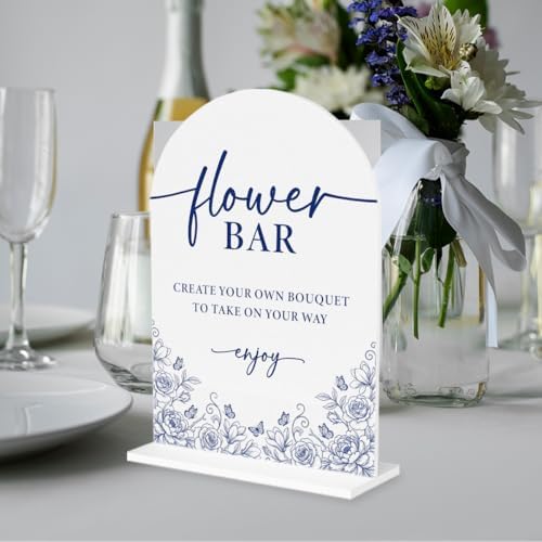 Blue and White Chinoiserie Floral Flower Bar Sign for Wedding Decor1944 in Blue Flower, alternate view 5