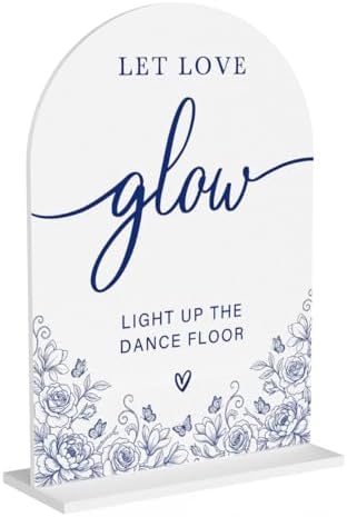 Blue and White Chinoiserie Floral Let Love Glow Sign for Wedding Decor1936 in Blue Glow
