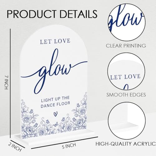 Blue and White Chinoiserie Floral Let Love Glow Sign for Wedding Decor1936 in Blue Glow, alternate view 2