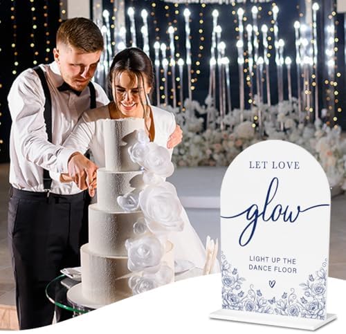 Blue and White Chinoiserie Floral Let Love Glow Sign for Wedding Decor1936 in Blue Glow, alternate view 3
