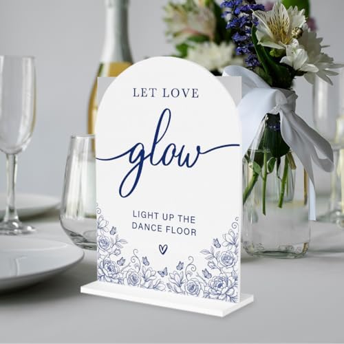 Blue and White Chinoiserie Floral Let Love Glow Sign for Wedding Decor1936 in Blue Glow, alternate view 5