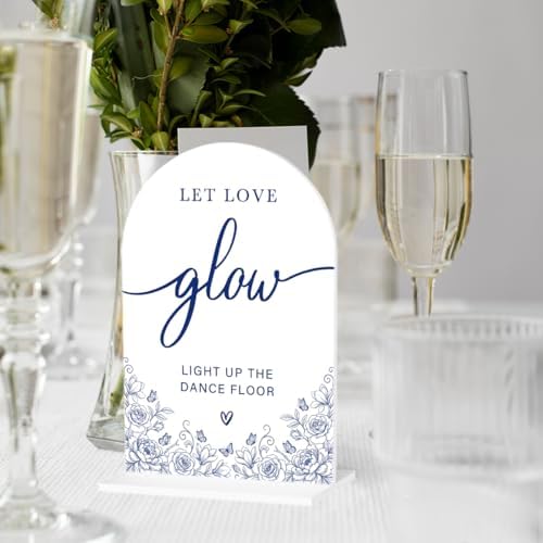 Blue and White Chinoiserie Floral Let Love Glow Sign for Wedding Decor1936 in Blue Glow, alternate view 6