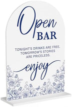 Blue and White Chinoiserie Floral Open Bar Sign for Wedding Decor1943 in Blue Bar