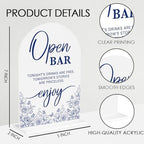 Blue and White Chinoiserie Floral Open Bar Sign for Wedding Decor1943 in Blue Bar, alternate view 2