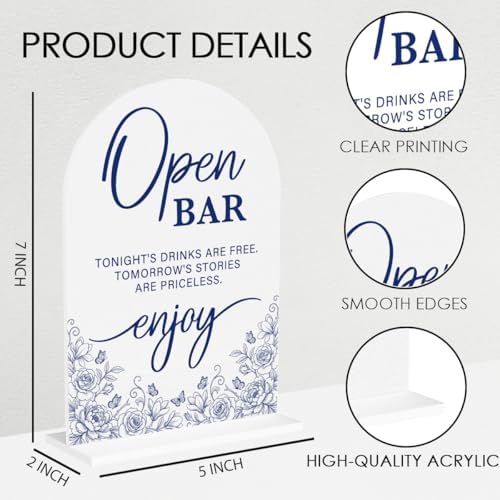 Blue and White Chinoiserie Floral Open Bar Sign for Wedding Decor1943 in Blue Bar, alternate view 2
