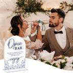 Blue and White Chinoiserie Floral Open Bar Sign for Wedding Decor1943 in Blue Bar, alternate view 4