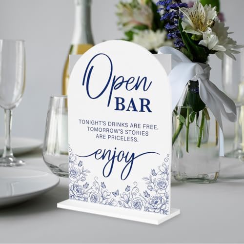 Blue and White Chinoiserie Floral Open Bar Sign for Wedding Decor1943 in Blue Bar, alternate view 5