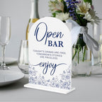 Blue and White Chinoiserie Floral Open Bar Sign for Wedding Decor1943 in Blue Bar, alternate view 5