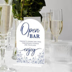Blue and White Chinoiserie Floral Open Bar Sign for Wedding Decor1943 in Blue Bar, alternate view 6