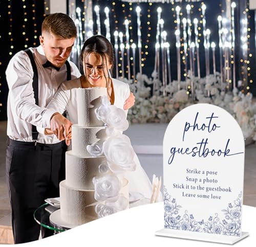 Blue and White Chinoiserie Photo Guestbook Sign for Wedding Decor1938 in Blue Photo, alternate view 3