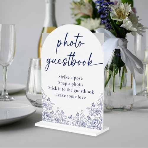 Blue and White Chinoiserie Photo Guestbook Sign for Wedding Decor1938 in Blue Photo, alternate view 5