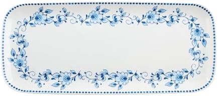 Blue and White Floral Melamine Serving Tray, 15 x 6.5 Inch Rectangular Serving Platter, BPA Free Food Tray for