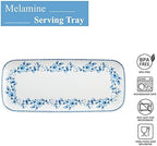 Blue and White Floral Melamine Serving Tray, 15 x 6.5 Inch Rectangular Serving Platter, BPA Free Food Tray for, alternate
