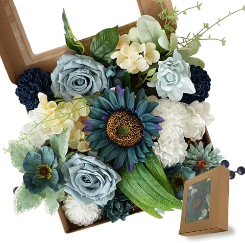 Blue Artificial Flower Box, Wedding Table Centerpiece, Party Decoration Floral Arrangement in Box, Ready-to-Use