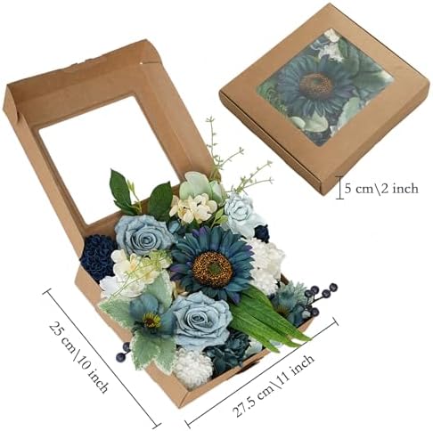 Blue Artificial Flower Box, Wedding Table Centerpiece, Party Decoration Floral Arrangement in Box, Ready-to-Use, alternate