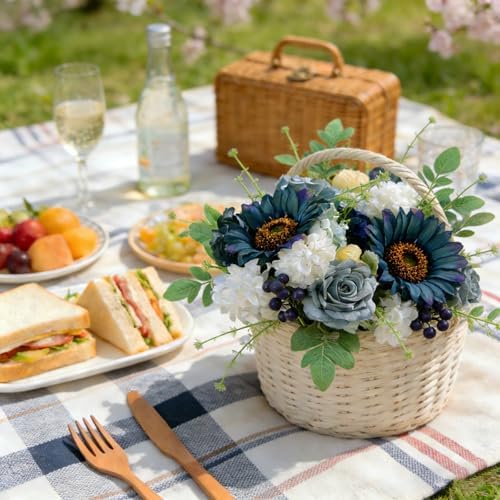 Blue Artificial Flower Box, Wedding Table Centerpiece, Party Decoration Floral Arrangement in Box, Ready-to-Use, alternate