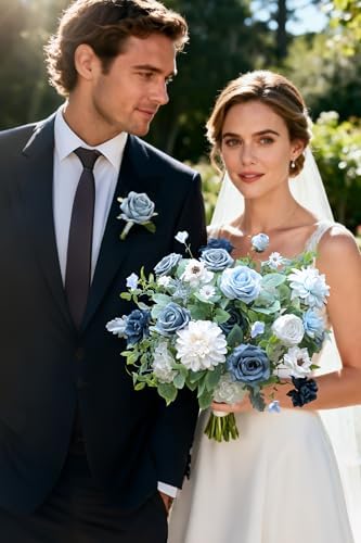 Blue Artificial Flowers Combo Box Set Silk Flowers Fake Rose for DIY Floral Arrangements Wedding Bouquets, alternate view 2