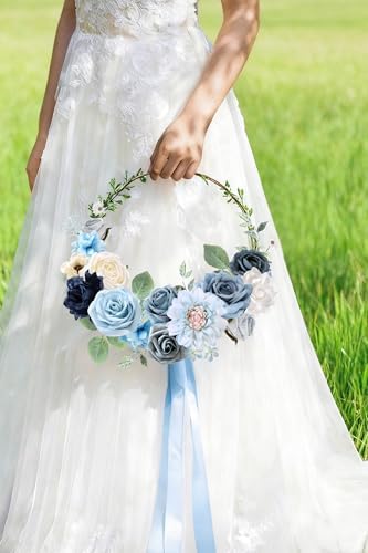 Blue Artificial Flowers Combo Box Set Silk Flowers Fake Rose for DIY Floral Arrangements Wedding Bouquets, alternate view 3