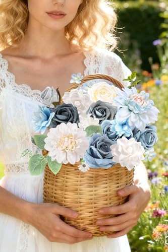 Blue Artificial Flowers Combo Box Set Silk Flowers Fake Rose for DIY Floral Arrangements Wedding Bouquets, alternate view 5