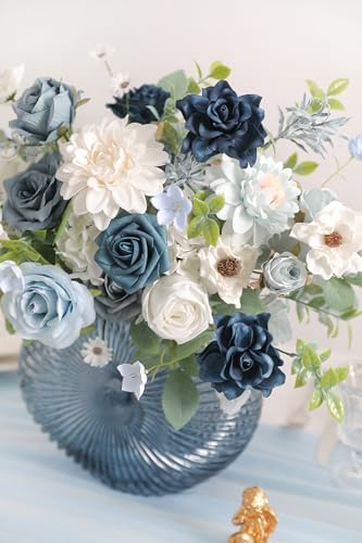 Blue Artificial Flowers Combo Box Set Silk Flowers Fake Rose for DIY Floral Arrangements Wedding Bouquets, alternate view 6