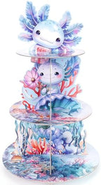 Blue Axolotl Cupcake Stand - 3 Tier Birthday Party Decorations in Axolotl