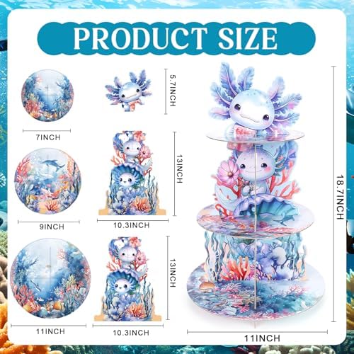 Blue Axolotl Cupcake Stand - 3 Tier Birthday Party Decorations in Axolotl, alternate view 3