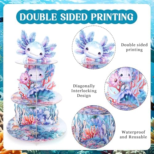 Blue Axolotl Cupcake Stand - 3 Tier Birthday Party Decorations in Axolotl, alternate view 4