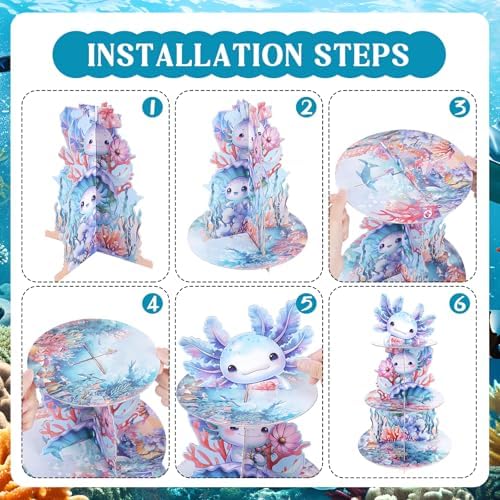 Blue Axolotl Cupcake Stand - 3 Tier Birthday Party Decorations in Axolotl, alternate view 5