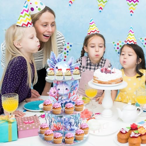 Blue Axolotl Cupcake Stand - 3 Tier Birthday Party Decorations in Axolotl, alternate view 6