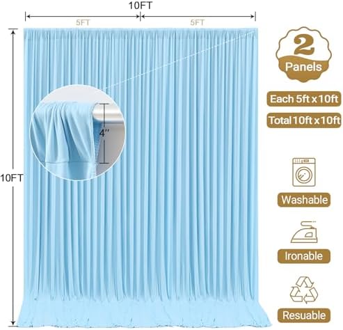 Blue Backdrop Curtain 10x10ft - Wrinkle Free Polyester Photo Curtain Backdrop Wedding Back Drop Fabric Drapes, alternate view