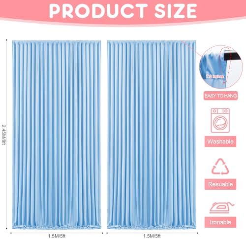 Blue Backdrop Curtains Drapes for Parties Wedding, 5x8FT 2 Panel in 5'(W) x 8'(H), 2 panels in Blue, alternate view 2