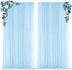 Blue Backdrop Curtains for Parties, Chiffon Photo Backdrop Drapes 2 Panels 5x10FT Sheer Outdoor Curtain for