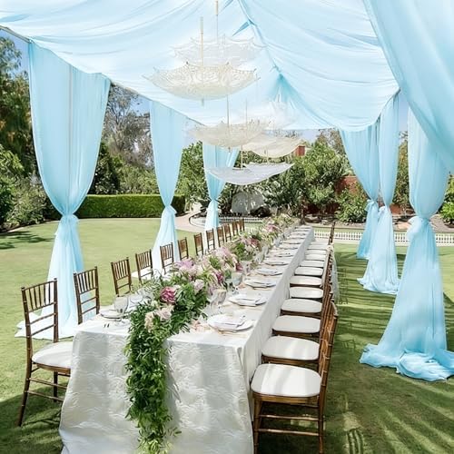 Blue Backdrop Curtains for Parties, Chiffon Photo Backdrop Drapes 2 Panels 5x10FT Sheer Outdoor Curtain for, alternate view 2