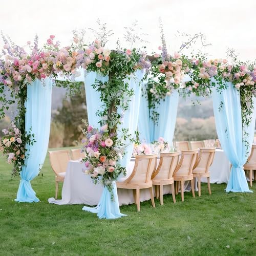 Blue Backdrop Curtains for Parties, Chiffon Photo Backdrop Drapes 2 Panels 5x10FT Sheer Outdoor Curtain for, alternate view 5
