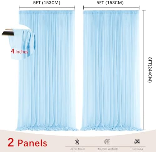 Blue Backdrop Curtains for Parties, Chiffon Photo Backdrop Drapes 2 Panels 5x8ft Sheer Outdoor Curtain for, alternate view 4