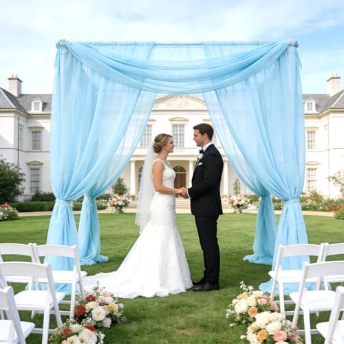 Blue Backdrop Curtains for Parties, Chiffon Photo Backdrop Drapes 2 Panels 5x8ft Sheer Outdoor Curtain for, alternate view 7