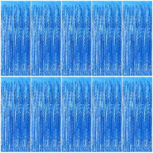 Blue Backdrop Wavy Tinsel Foil Fringe Curtains for Parties Sparkle Metallic Wavy Blue Birthday Decorations for