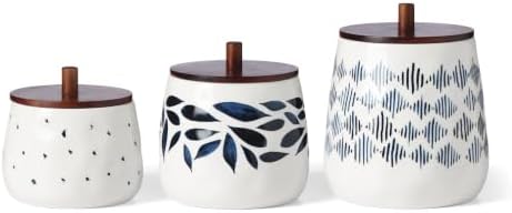 Blue Bay 3-Piece Canister Set with Lid, for Kitchen Counter in 3 Count in White/Blue, alternate view 3
