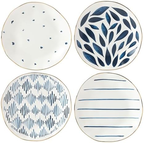 Blue Bay 4-Piece Tidbit Plates, Dessert Plate Set for 4 in White/Blue