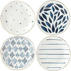 Blue Bay 4-Piece Tidbit Plates, Dessert Plate Set for 4 in White/Blue