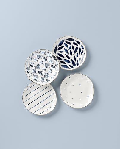 Blue Bay 4-Piece Tidbit Plates, Dessert Plate Set for 4 in White/Blue, alternate view 3