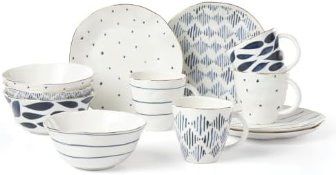 Blue Bay Porcelain 12-Piece Dinnerware Dessert Set for 4 in White/Blue