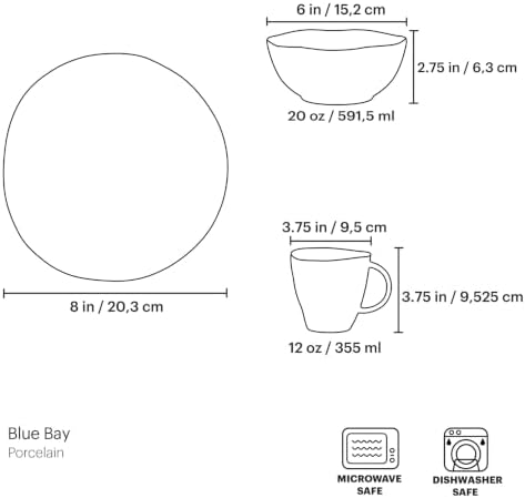 Blue Bay Porcelain 12-Piece Dinnerware Dessert Set for 4 in White/Blue, alternate view 3