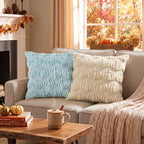 Blue Beige Fall Pumpkin Throw Pillow Covers 18x18 Inch in 18x18 Inch, alternate view 2